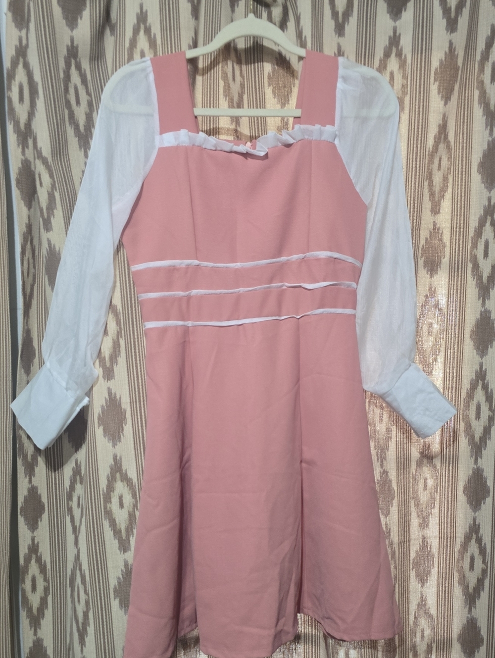 Pink Mini Dress with White Sheer Sleeves